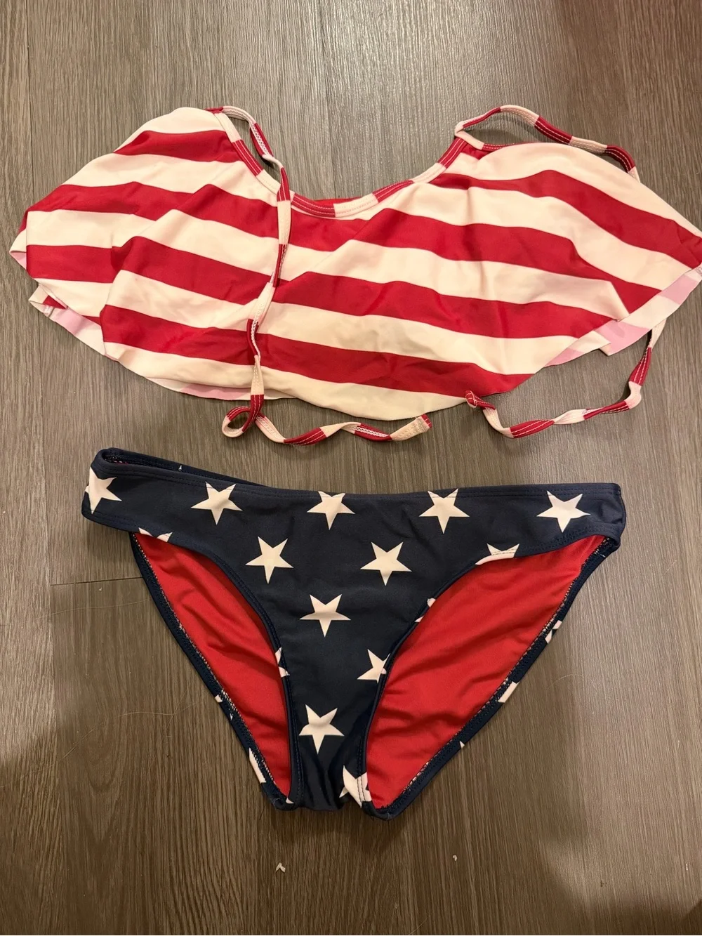 Forever 21 Two-Piece Stars & Stripes Swim Set - Red, White & Blue